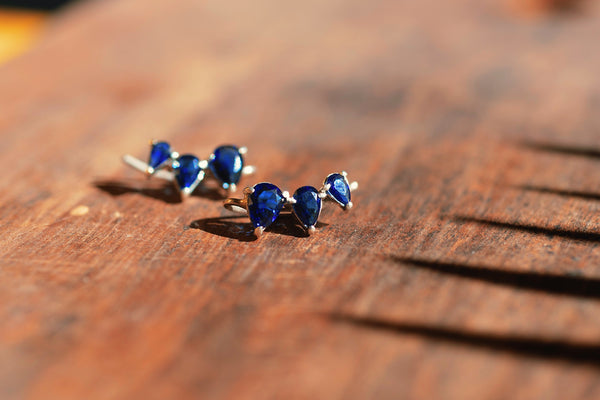 Blue Sapphire Ear Climbers