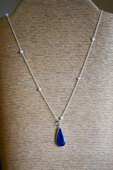Teardrop Lapis Lazuli on Moonstone Chain