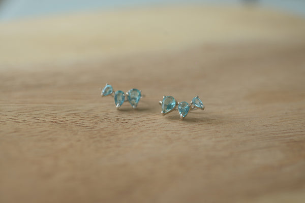 Aquamarine Pear Ear Climbers